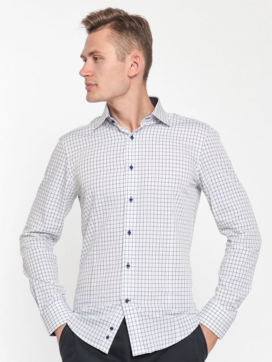 Белая рубашка в синюю клетку Slim fit